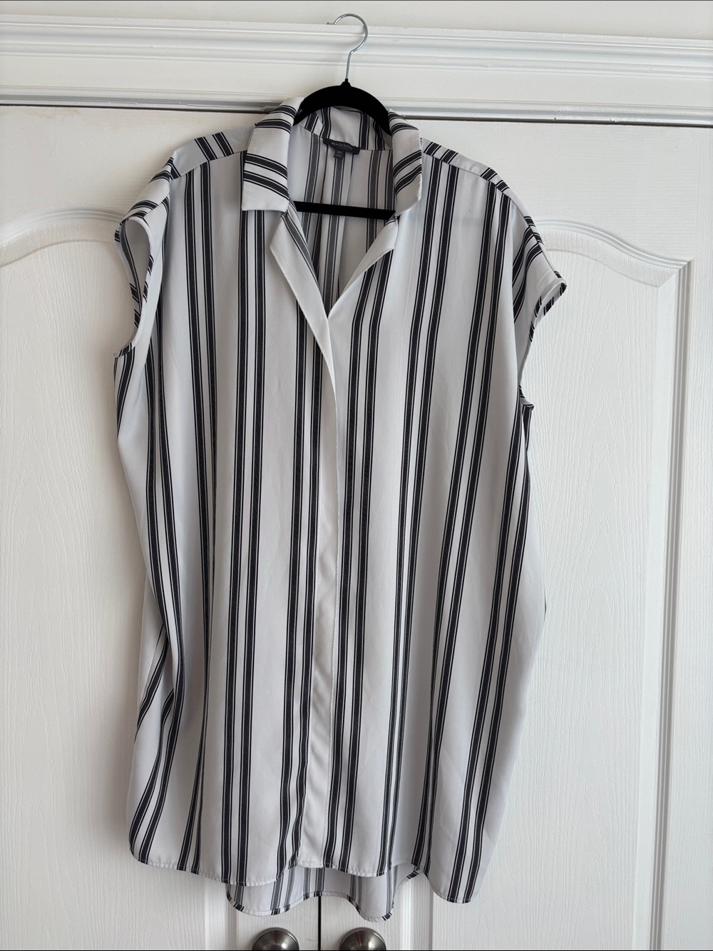Madison Black and White Vertical Stripe Sleeveless Blouse